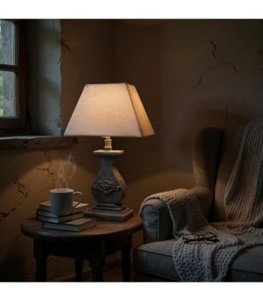 Modern Tall Wooden Washed Table Lamp - Traditional Shabby Chic Design with Taupe Linen Shade, Wood Effect Finish for Living Rooms, Bedrooms, or Hallways Decor (32cm Light Blue with Cream Shade)
