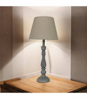 AcaciaHome Modern Tall Wooden Washed Table Lamp - Traditional Shabby Chic Design with Taupe Linen Shade, Wood Effect Finish for Living Rooms, Bedrooms, or Hallways Decor (41cm Grey with Cream Shade)
