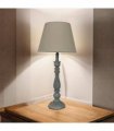 AcaciaHome Modern Tall Wooden Washed Table Lamp - Traditional Shabby Chic Design with Taupe Linen Shade, Wood Effect Finish for Living Rooms, Bedrooms, or Hallways Decor (41cm Grey with Cream Shade)