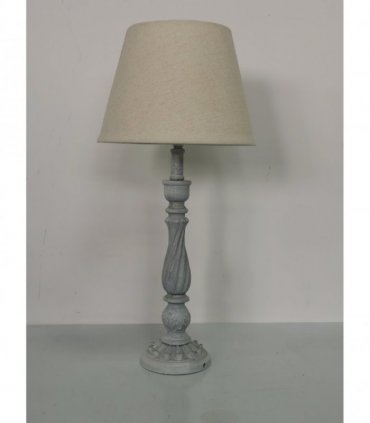 AcaciaHome Modern Tall Wooden Washed Table Lamp - Traditional Shabby Chic Design with Taupe Linen Shade, Wood Effect Finish for Living Rooms, Bedrooms, or Hallways Decor (41cm Grey with Cream Shade)