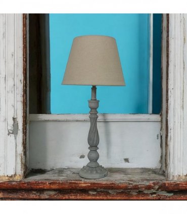 AcaciaHome Modern Tall Wooden Washed Table Lamp - Traditional Shabby Chic Design with Taupe Linen Shade, Wood Effect Finish for Living Rooms, Bedrooms, or Hallways Decor (41cm Grey with Cream Shade)