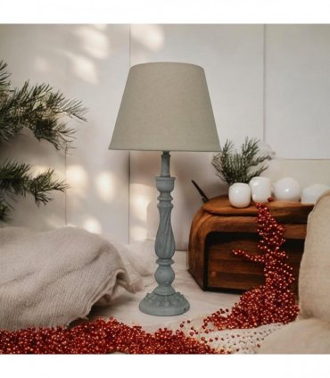 AcaciaHome Modern Tall Wooden Washed Table Lamp - Traditional Shabby Chic Design with Taupe Linen Shade, Wood Effect Finish for Living Rooms, Bedrooms, or Hallways Decor (41cm Grey with Cream Shade)