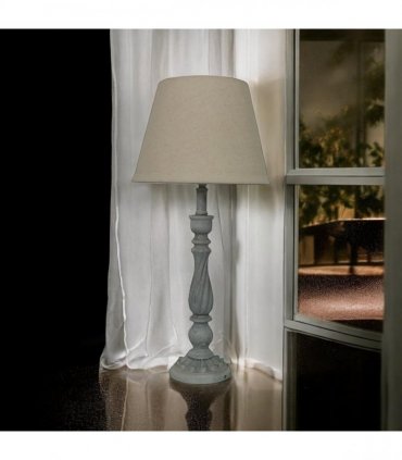 AcaciaHome Modern Tall Wooden Washed Table Lamp - Traditional Shabby Chic Design with Taupe Linen Shade, Wood Effect Finish for Living Rooms, Bedrooms, or Hallways Decor (41cm Grey with Cream Shade)