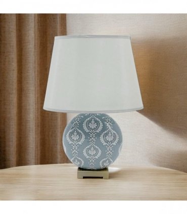 AcaciaHome Modern and Classic Oriental Design Large Floral Ceramic Table Lamp with Drum Shade - Perfect Stylish and Functional Hall Light for Living Room. Bedroom (50cm Grey Damask)
