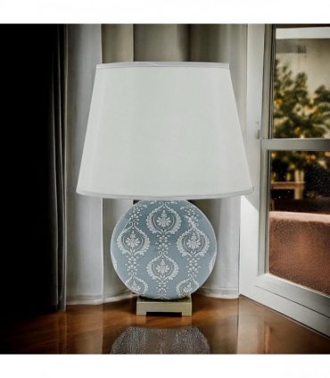 AcaciaHome Modern and Classic Oriental Design Large Floral Ceramic Table Lamp with Drum Shade - Perfect Stylish and Functional Hall Light for Living Room. Bedroom (50cm Grey Damask)