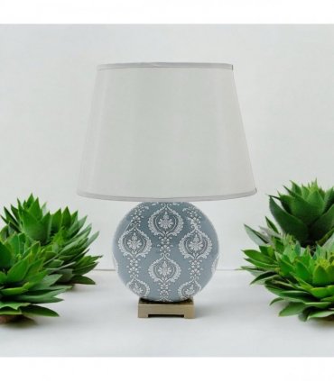 AcaciaHome Modern and Classic Oriental Design Large Floral Ceramic Table Lamp with Drum Shade - Perfect Stylish and Functional Hall Light for Living Room. Bedroom (50cm Grey Damask)