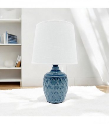 AcaciaHome Sophisticated and Durable 40cm Blue Ceramic Table Lamp with White Drum Shade - Elegant Home Decor with Functional Design for bedrooms, Living Rooms, or Studies Room (Round/Tall Blue Vase)