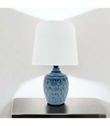 AcaciaHome Sophisticated and Durable 40cm Blue Ceramic Table Lamp with White Drum Shade - Elegant Home Decor with Functional Design for bedrooms, Living Rooms, or Studies Room (Round/Tall Blue Vase)