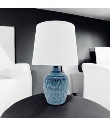 AcaciaHome Sophisticated and Durable 40cm Blue Ceramic Table Lamp with White Drum Shade - Elegant Home Decor with Functional Design for bedrooms, Living Rooms, or Studies Room (Round/Tall Blue Vase)