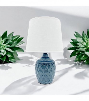 AcaciaHome Sophisticated and Durable 40cm Blue Ceramic Table Lamp with White Drum Shade - Elegant Home Decor with Functional Design for bedrooms, Living Rooms, or Studies Room (Round/Tall Blue Vase)