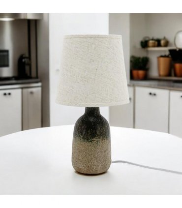 AcaciaHome Modern and Classic Cute Grey Two-Tone Ceramic Table Lamp with White Drum Shade - Perfect Stylish and Functional Hall Light for Living Room. Bedroom, and Office Decor (52CM)