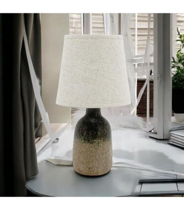 AcaciaHome Modern and Classic Cute Grey Two-Tone Ceramic Table Lamp with White Drum Shade - Perfect Stylish and Functional Hall Light for Living Room. Bedroom, and Office Decor (52CM)