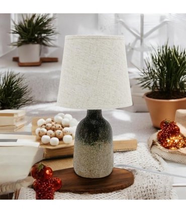 AcaciaHome Modern and Classic Cute Grey Two-Tone Ceramic Table Lamp with White Drum Shade - Perfect Stylish and Functional Hall Light for Living Room. Bedroom, and Office Decor (52CM)