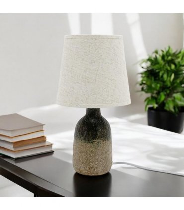 AcaciaHome Modern and Classic Cute Grey Two-Tone Ceramic Table Lamp with White Drum Shade - Perfect Stylish and Functional Hall Light for Living Room. Bedroom, and Office Decor (52CM)