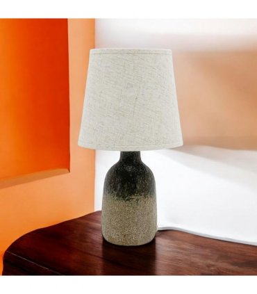 AcaciaHome Modern and Classic Cute Grey Two-Tone Ceramic Table Lamp with White Drum Shade - Perfect Stylish and Functional Hall Light for Living Room. Bedroom, and Office Decor (52CM)