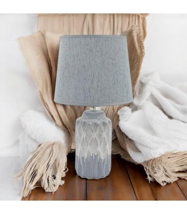 AcaciaHome Modern and Classic Cute Grey Two-Tone Ceramic Table Lamp with White Drum Shade - Perfect Stylish and Functional Hall Light for Living Room. Bedroom, and Office Decor (43CM)