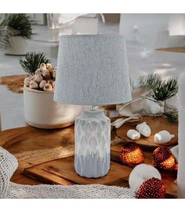 AcaciaHome Modern and Classic Cute Grey Two-Tone Ceramic Table Lamp with White Drum Shade - Perfect Stylish and Functional Hall Light for Living Room. Bedroom, and Office Decor (43CM)