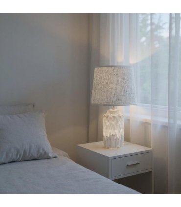 AcaciaHome Modern and Classic Cute Grey Two-Tone Ceramic Table Lamp with White Drum Shade - Perfect Stylish and Functional Hall Light for Living Room. Bedroom, and Office Decor (43CM)
