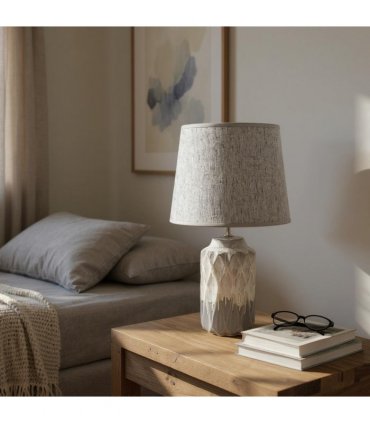 AcaciaHome Modern and Classic Cute Grey Two-Tone Ceramic Table Lamp with White Drum Shade - Perfect Stylish and Functional Hall Light for Living Room. Bedroom, and Office Decor (43CM)
