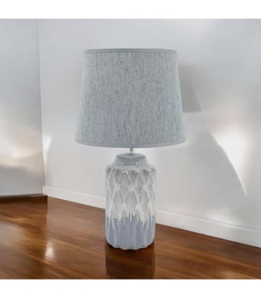 AcaciaHome Modern and Classic Cute Grey Two-Tone Ceramic Table Lamp with White Drum Shade - Perfect Stylish and Functional Hall Light for Living Room. Bedroom, and Office Decor (43CM)