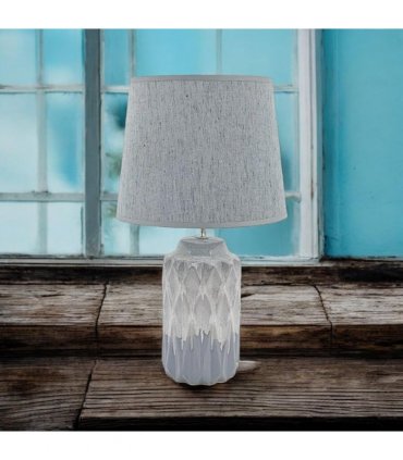 AcaciaHome Modern and Classic Cute Grey Two-Tone Ceramic Table Lamp with White Drum Shade - Perfect Stylish and Functional Hall Light for Living Room. Bedroom, and Office Decor (43CM)