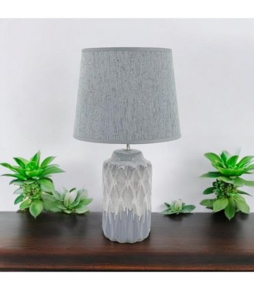 AcaciaHome Modern and Classic Cute Grey Two-Tone Ceramic Table Lamp with White Drum Shade - Perfect Stylish and Functional Hall Light for Living Room. Bedroom, and Office Decor (43CM)