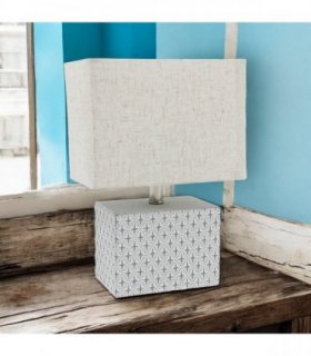 Stylish & Elegant Art Deco Cream-Grey Cement Table Lamp with Diamond Pattern & Off-white Fabric Energy Efficient Empire Shade for Bedroom, Office, Home Decor Lighting (Square -20cm-15cm-10cm)