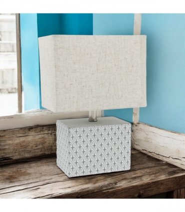 Stylish & Elegant Art Deco Cream-Grey Cement Table Lamp with Diamond Pattern & Off-white Fabric Energy Efficient Empire Shade for Bedroom, Office, Home Decor Lighting (Square -20cm-15cm-10cm)