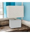 Stylish & Elegant Art Deco Cream-Grey Cement Table Lamp with Diamond Pattern & Off-white Fabric Energy Efficient Empire Shade for Bedroom, Office, Home Decor Lighting (Square -20cm-15cm-10cm)