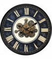 Stylish & Elegant Globe Wall Clock with Exposed Moving Gears – Industrial-Inspired Design – A Striking Timepiece with Roman Numerals, Perfect for Home, Office, or Loft Décor. (Black And Gold)