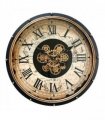 AcaciaHome Durable and Stylish 60cm Gear Wall Clock – Large Moving Roman Numerals, Industrial Metal with Wood Finish, Black Frame, Quartz Movement, Perfect Home, Living Room & Office Décor
