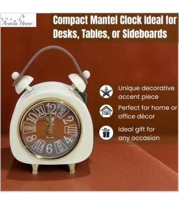 AcaciaHome Modern & Stylish White Cream Mantel Clock – Elegant Silent Sweep Tabletop Timepiece with Classic Design, and Versatile Décor Accent for Living Room, Bedroom, Office, or Study