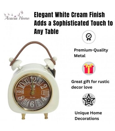 AcaciaHome Modern & Stylish White Cream Mantel Clock – Elegant Silent Sweep Tabletop Timepiece with Classic Design, and Versatile Décor Accent for Living Room, Bedroom, Office, or Study