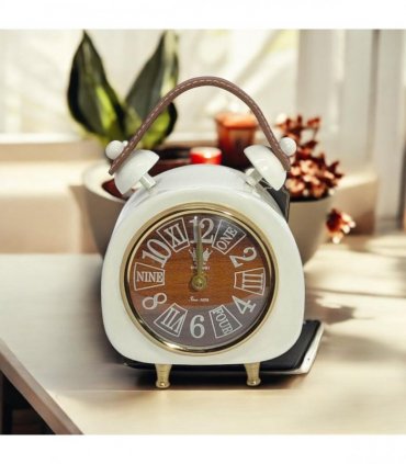 AcaciaHome Modern & Stylish White Cream Mantel Clock – Elegant Silent Sweep Tabletop Timepiece with Classic Design, and Versatile Décor Accent for Living Room, Bedroom, Office, or Study