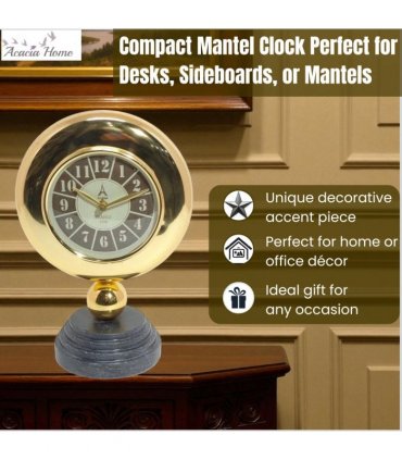 Gold Black Mantel Clock – Elegant Silent Sweep Tabletop Timepiece with Easy-to-Read Dial, Stylish Design, and Durable Build for Living Room, Bedroom, Office, or Home Décor (25 CM Mantel Clock)