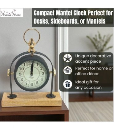Silent Sweep Black Mantel Clock – Elegant Tabletop Timepiece with Quiet Operation, Sleek Design, and Easy-to-Read Face for Living Room, Bedroom, Office, or Home Décor (23 cm – Arabic Numeral Dial)