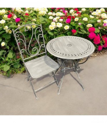 Durable Stylish 3-Piece Metal Bistro Set with Cream Finish and Foldable Chairs - Weather-Resistant Outdoor Furniture for Patio, Lawn, Home, Garden & Bird Lovers (Silver)