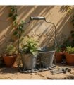 AcaciaHome Stylish Medium-Sized Double Plant Pot Basket Holder Metal Display Rack – Durable Weatherproof Design for Indoor and Outdoor Use, Ideal for Porches, Balconies, and Flower Beds (Gray)