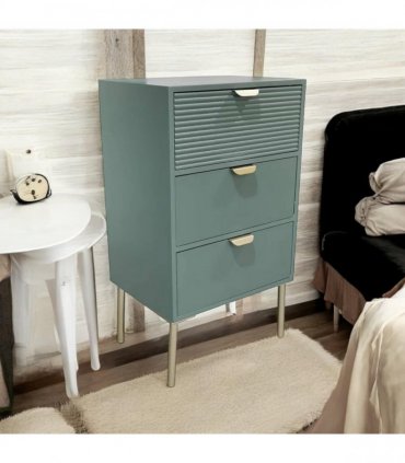 AcaciaHome Durable and Functional Wooden 3 Drawer Chest – Compact Storage Solution with 3-drawer chest, pine top, metal handles, and ample storage in a sleek for modern bedrooms (Green)