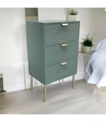 AcaciaHome Durable and Functional Wooden 3 Drawer Chest – Compact Storage Solution with 3-drawer chest, pine top, metal handles, and ample storage in a sleek for modern bedrooms (Green)