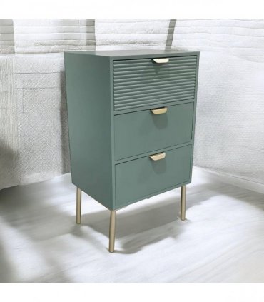 AcaciaHome Durable and Functional Wooden 3 Drawer Chest – Compact Storage Solution with 3-drawer chest, pine top, metal handles, and ample storage in a sleek for modern bedrooms (Green)