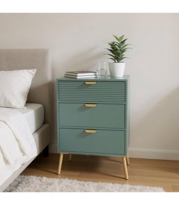 AcaciaHome Durable and Functional Wooden 3 Drawer Chest – Compact Storage Solution with 3-drawer chest, pine top, metal handles, and ample storage in a sleek for modern bedrooms (Green)