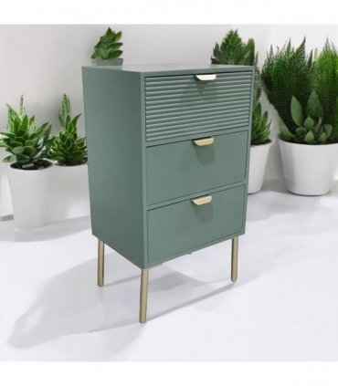 AcaciaHome Durable and Functional Wooden 3 Drawer Chest – Compact Storage Solution with 3-drawer chest, pine top, metal handles, and ample storage in a sleek for modern bedrooms (Green)
