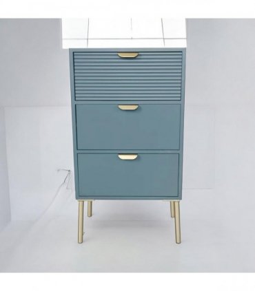 AcaciaHome Durable and Functional Wooden 3 Drawer Chest – Compact Storage Solution with 3-drawer chest, pine top, metal handles, and ample storage in a sleek for modern bedrooms (Blue)