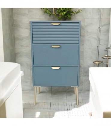 AcaciaHome Durable and Functional Wooden 3 Drawer Chest – Compact Storage Solution with 3-drawer chest, pine top, metal handles, and ample storage in a sleek for modern bedrooms (Blue)