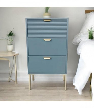 AcaciaHome Durable and Functional Wooden 3 Drawer Chest – Compact Storage Solution with 3-drawer chest, pine top, metal handles, and ample storage in a sleek for modern bedrooms (Blue)