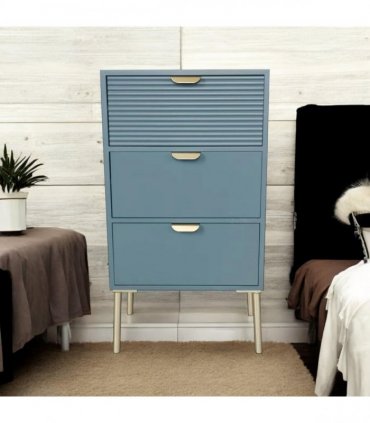 AcaciaHome Durable and Functional Wooden 3 Drawer Chest – Compact Storage Solution with 3-drawer chest, pine top, metal handles, and ample storage in a sleek for modern bedrooms (Blue)