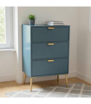 AcaciaHome Durable and Functional Wooden 3 Drawer Chest – Compact Storage Solution with 3-drawer chest, pine top, metal handles, and ample storage in a sleek for modern bedrooms (Blue)
