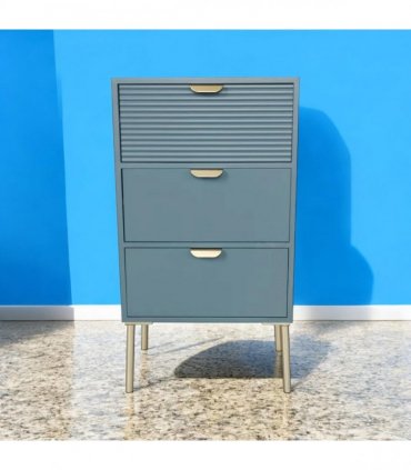 AcaciaHome Durable and Functional Wooden 3 Drawer Chest – Compact Storage Solution with 3-drawer chest, pine top, metal handles, and ample storage in a sleek for modern bedrooms (Blue)