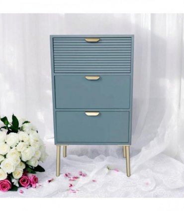 AcaciaHome Durable and Functional Wooden 3 Drawer Chest – Compact Storage Solution with 3-drawer chest, pine top, metal handles, and ample storage in a sleek for modern bedrooms (Blue)